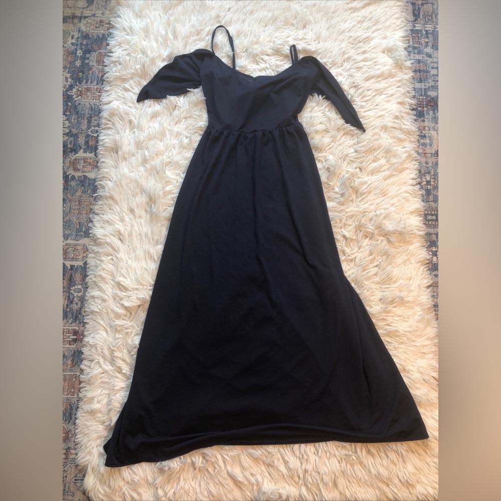 Women’s Maxi Dress Size Large Navy Blue Long Stretchy Summer Adjustable Sleeve